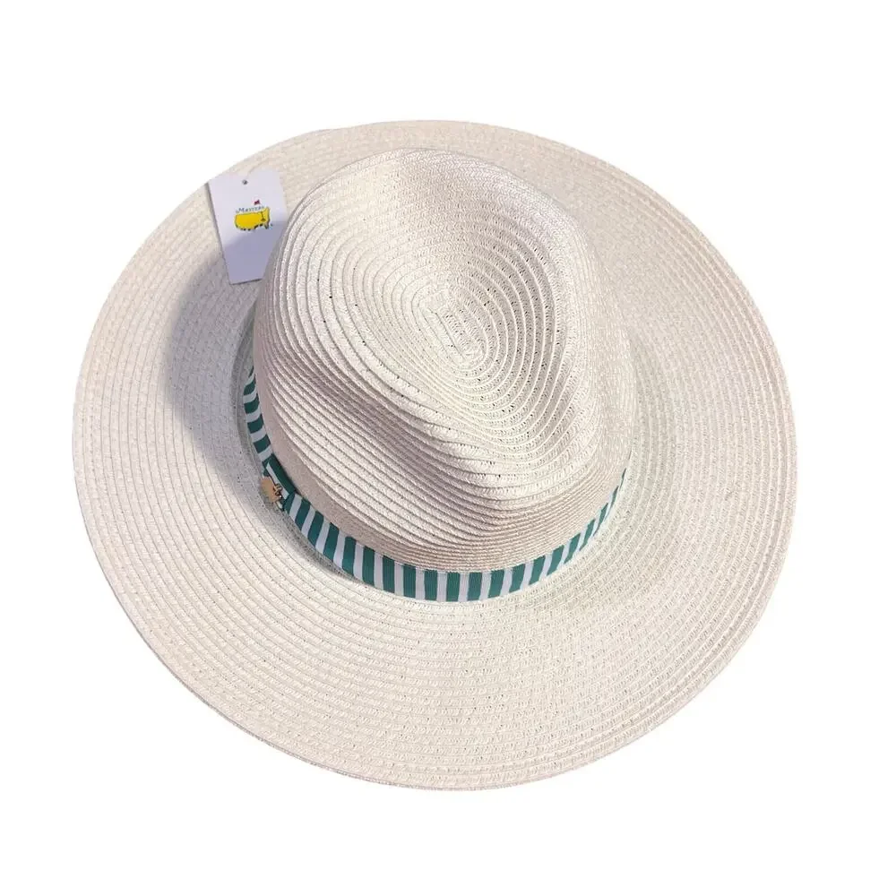 NEW 2025 Masters Women’s Dorfman Natural Straw Hat  Green White Stripe NWT - Picture 3 of 5